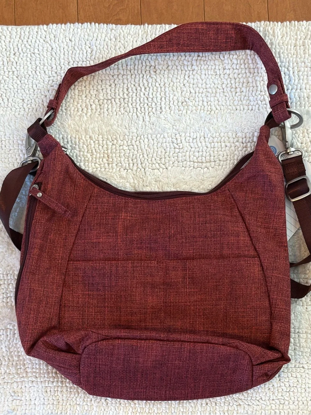 Haiku Amble Hobo Bag in Rust Red with Yellow Floral Detail